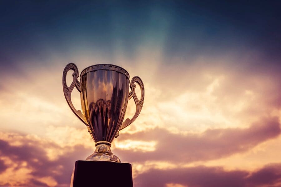 Beautiful Trophy at Sunset A trophy in front of a beautiful sunset - image